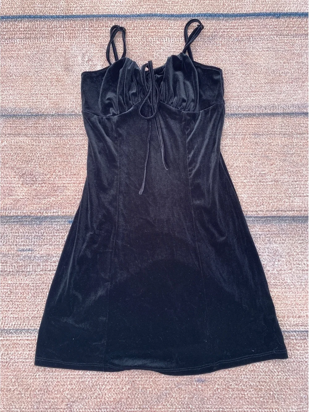 Whimsigoth dark fairy babydoll black velvet mini slip dress bow front small